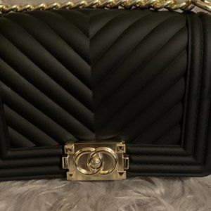 Black and Gold purse with Gold Chain